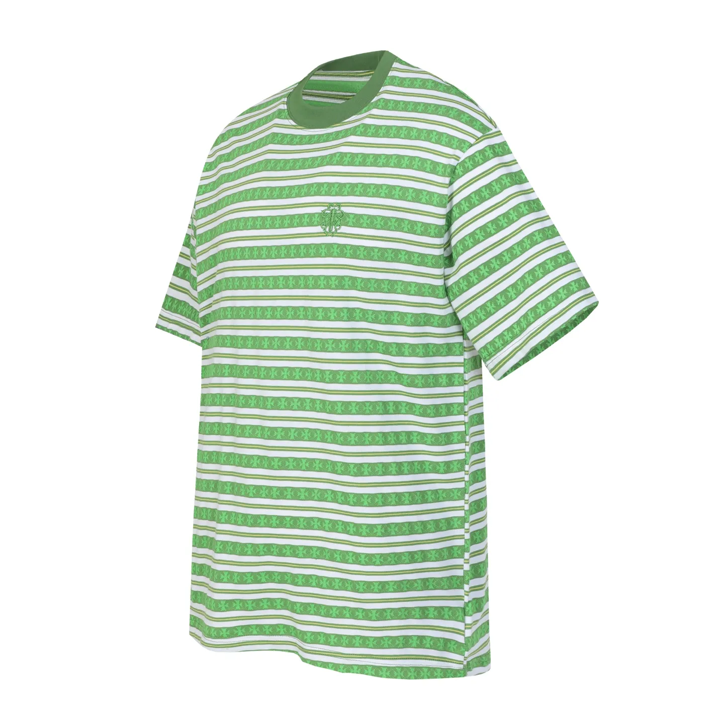 P160 -Chrome Hearts/Chrome Hearts 25ss season's most popular striped yarn-dyed short-sleeved T-shirt -High weight, high density and high quality. The wool is soft, delicate and skin-friendly. It feels soft and silky. It has excellent warmth and skin-friendly properties. -Custom-woven and dyed, no color difference, no matter the fabric or workmanship details. Overwhelms the ordinary version on the market. -Colour: Gray Blue Green -Size: S M L XL